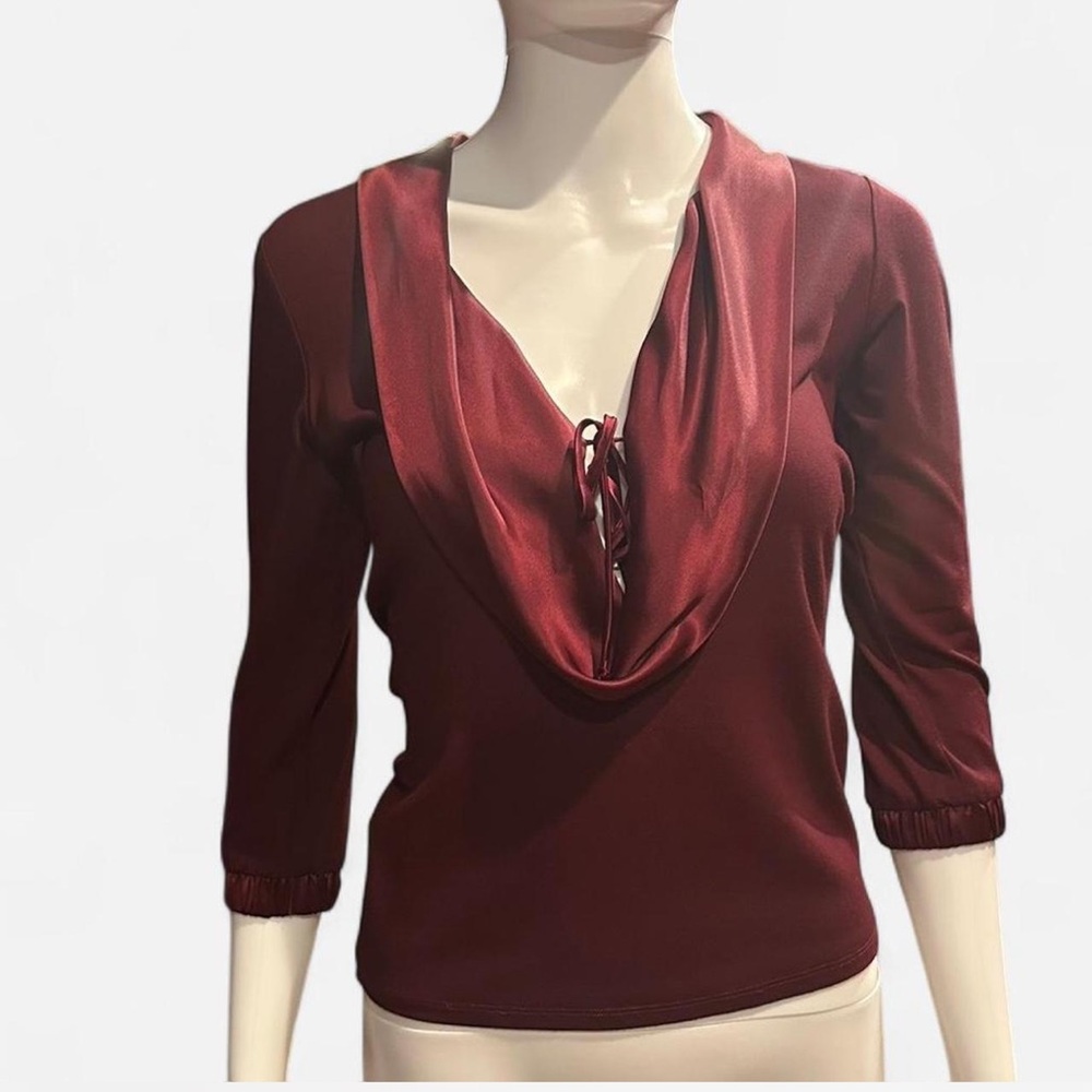 Arden B burgundy tie Front Fitted Blouse